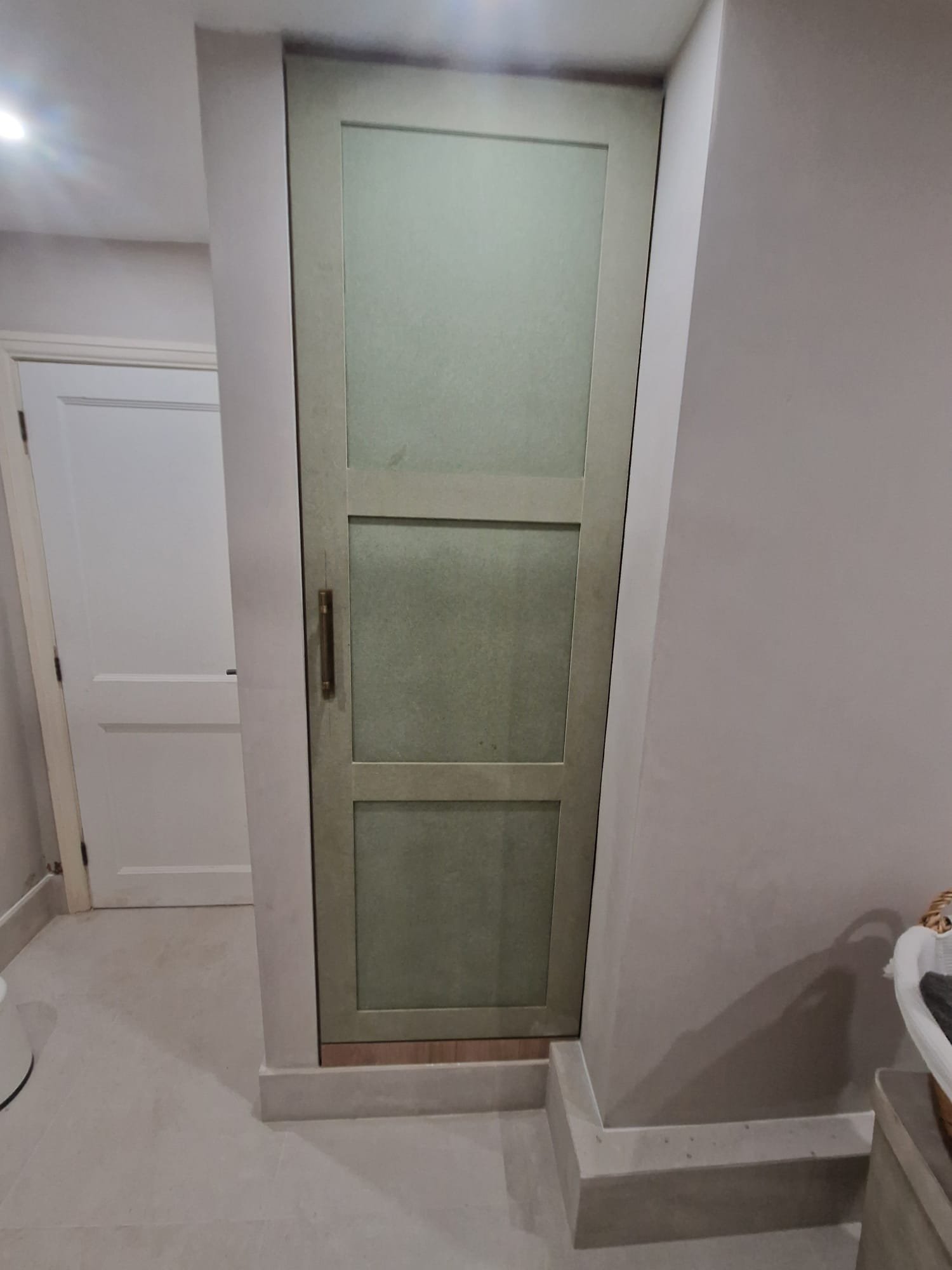Bathroom Shower Enclosure with Bespoke Green Door Detail – Salford Bathroom Design Ideas